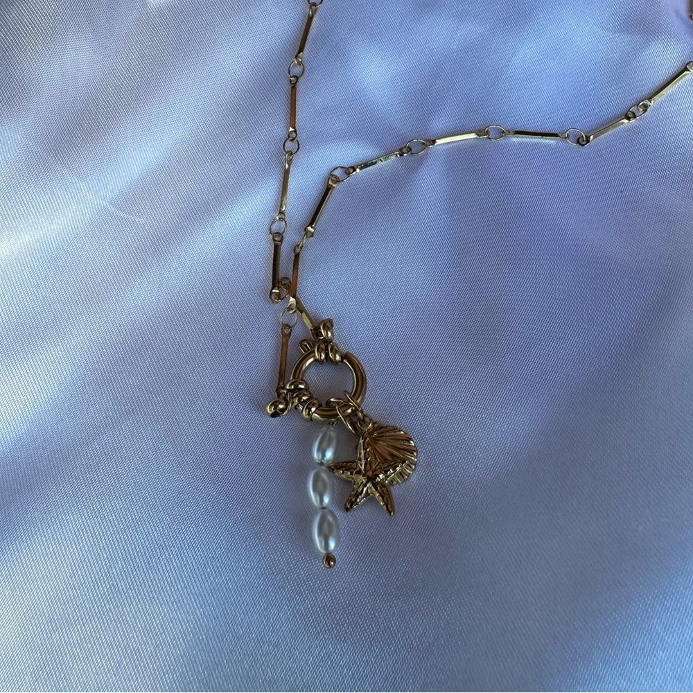18k Gold plated Water resistant Gold and Pearl Charm Necklace
